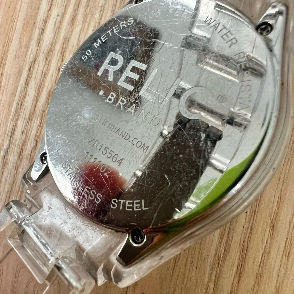 Relic ladies silver tone clear links fashion watch NEW BATTERY